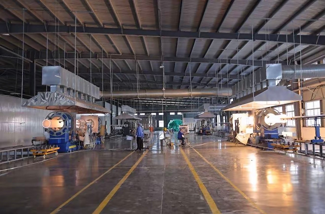 Quartz glass tube manufacturing workshop with production equipment
