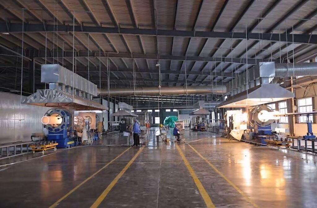 Quartz glass tube manufacturing workshop with production equipment