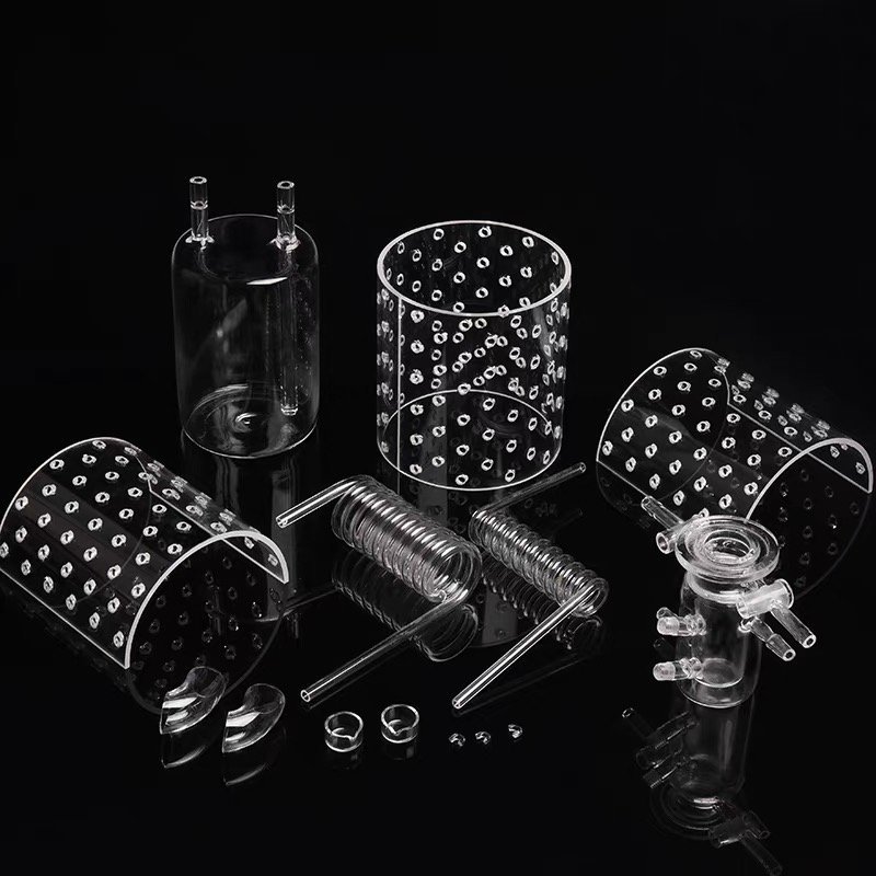 Custom quartz glass components including reaction chambers and perforated quartz parts for semiconductor equipment