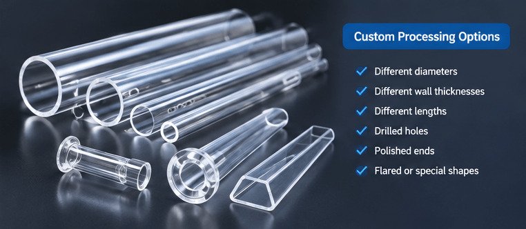 Custom quartz glass tubes with different sizes and processing